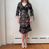 D&G Floral Print Lace Trim Ruffled Midi Dress