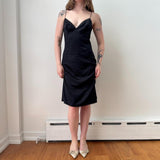 D&G Black Silk Ruffled Trim Midi Slip Dress
