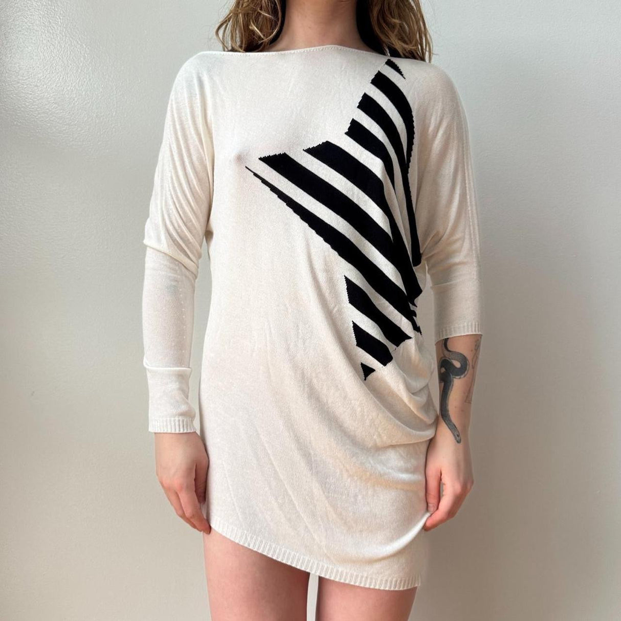 Italian BW Star Striped Print Slouchy Mini Dress