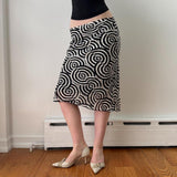 Italian Black White Geometric Print Ruffled Midi Skirt
