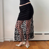 Italian Black Butterfly Mesh Maxi Skirt