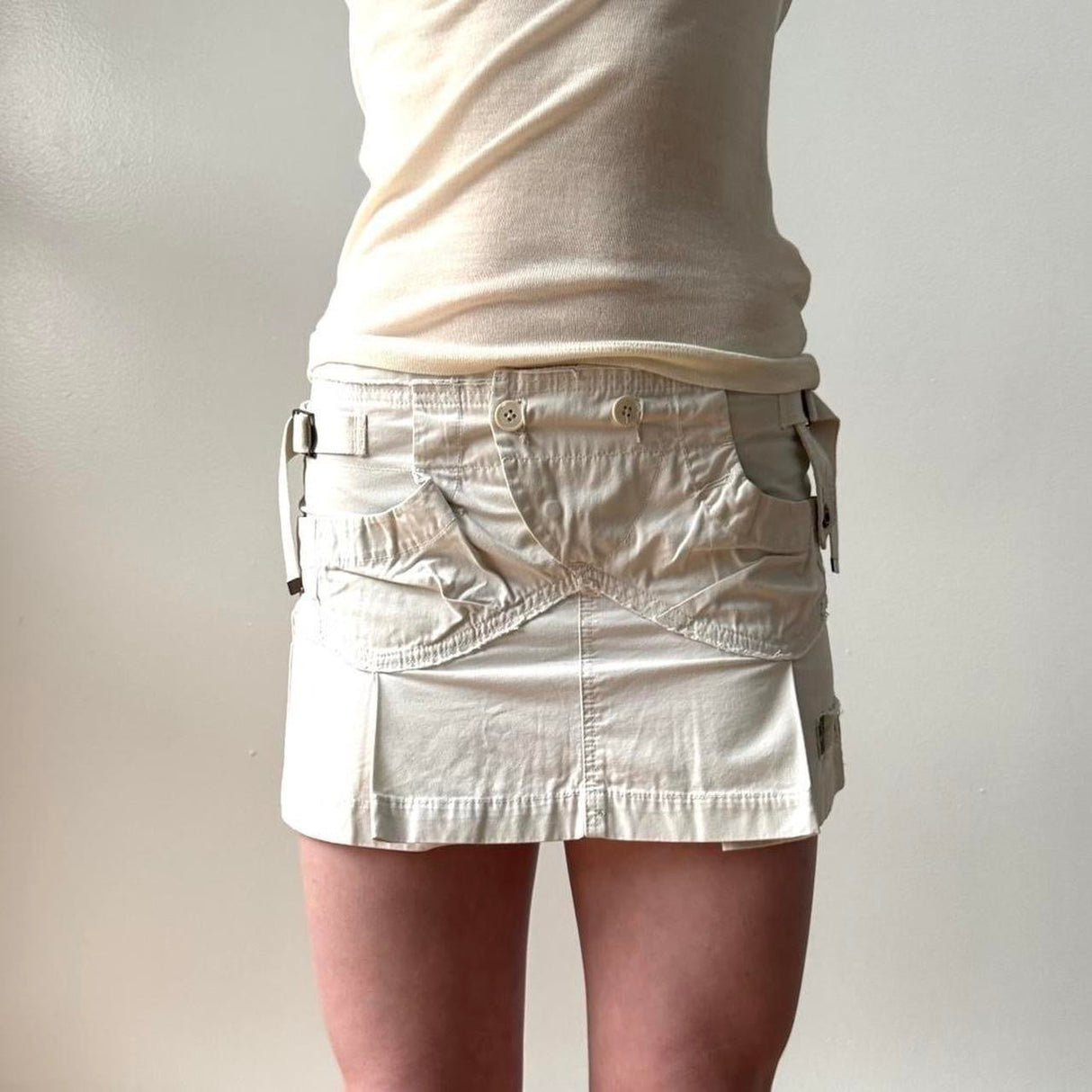 Diesel Cream Cargo Pleated Mini Skirt