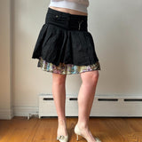 Italian Black Patchwork Fairy Silk Trim Midi Skirt