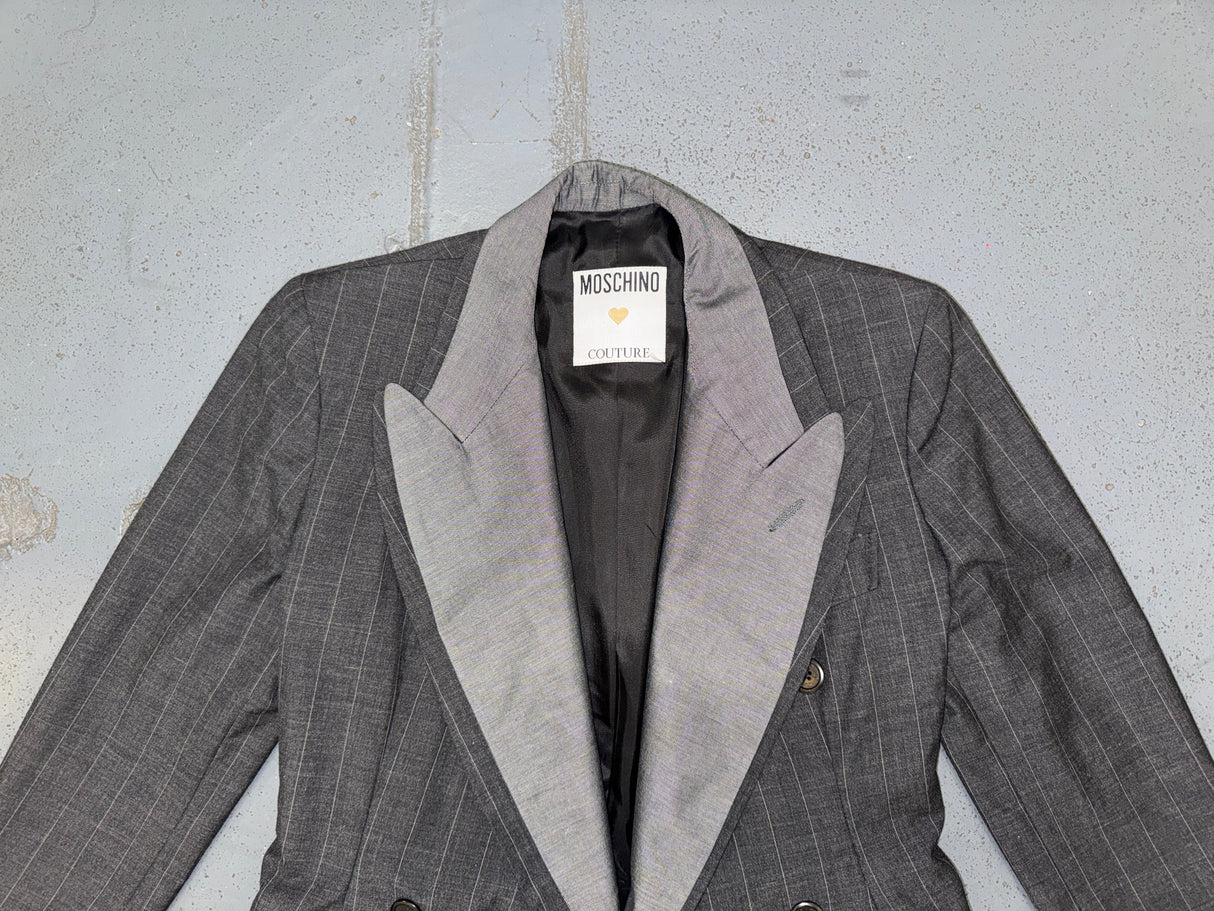 MOSCHINO Couture Deconstructed Gray and Pin Stripe Blazer