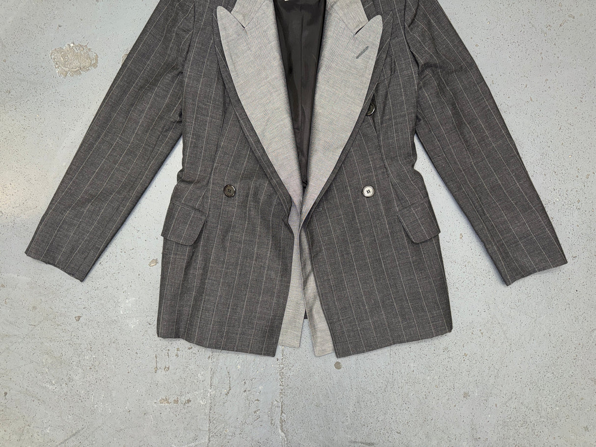MOSCHINO Couture Deconstructed Gray and Pin Stripe Blazer