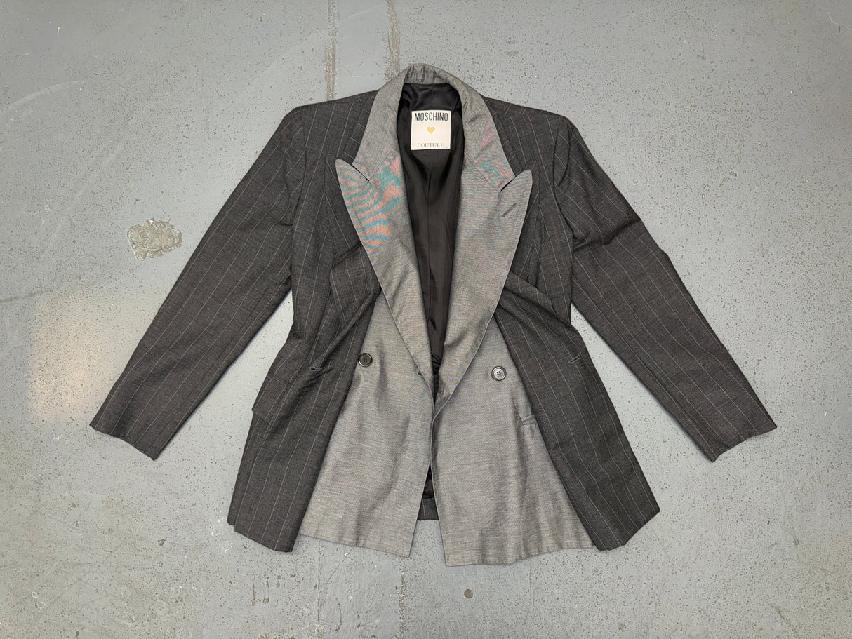 MOSCHINO Couture Deconstructed Gray and Pin Stripe Blazer