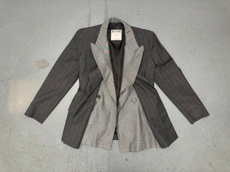 MOSCHINO Couture Deconstructed Gray and Pin Stripe Blazer