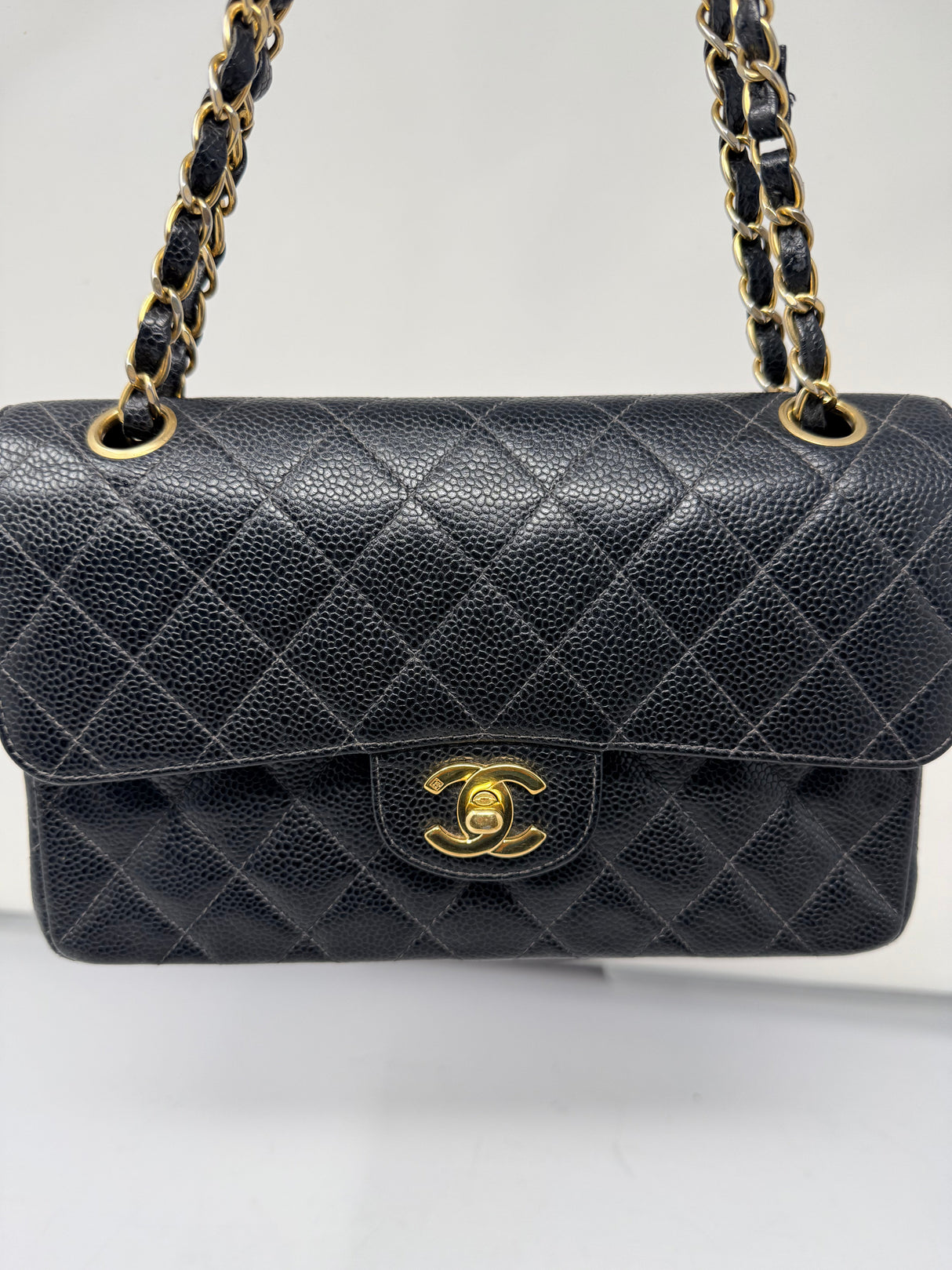 Chanel Double Flap Chain Black Caviar Leather
