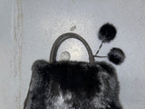 Black Rabbit Fur Bag with Pom Poms