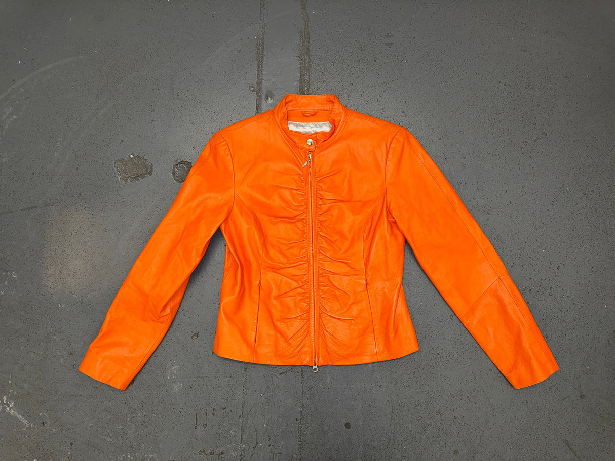 WILSON'S LEATHER Orange Ruched Leather Jacket