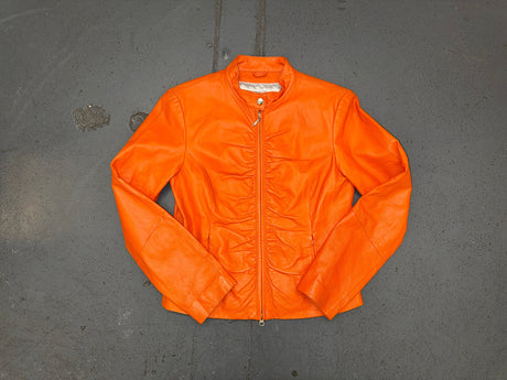 WILSON'S LEATHER Orange Ruched Leather Jacket