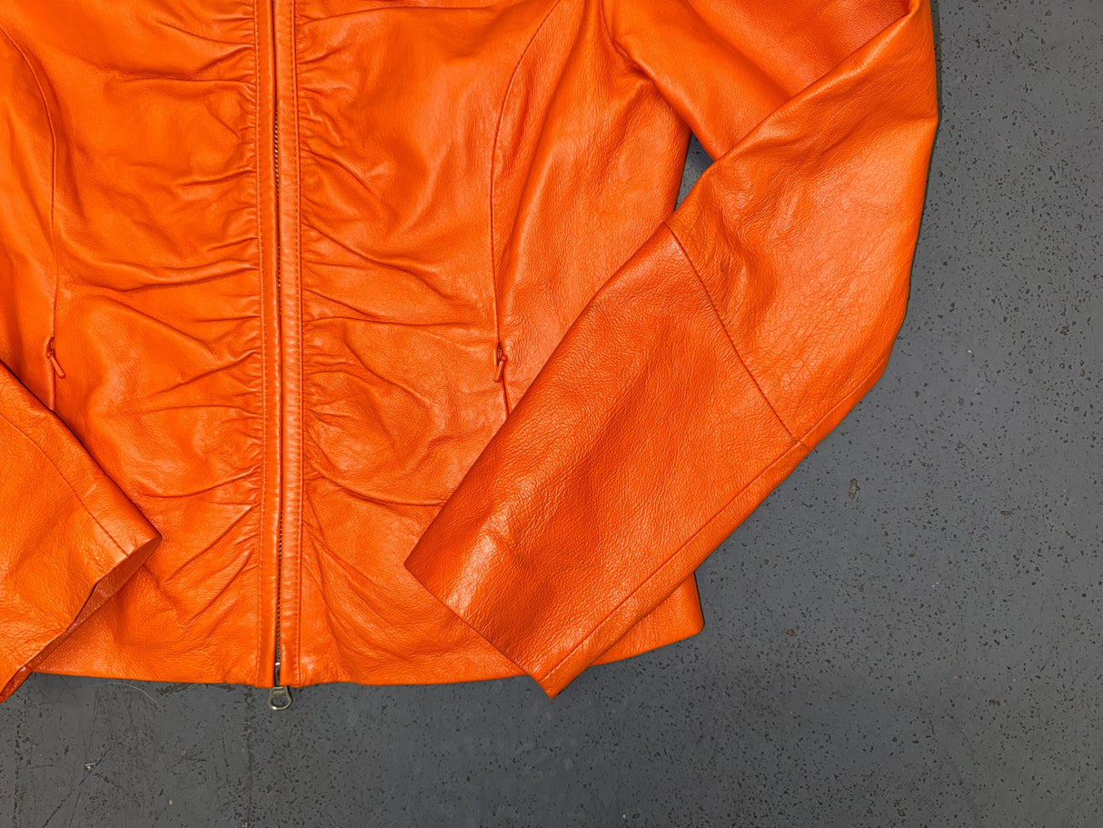 WILSON'S LEATHER Orange Ruched Leather Jacket