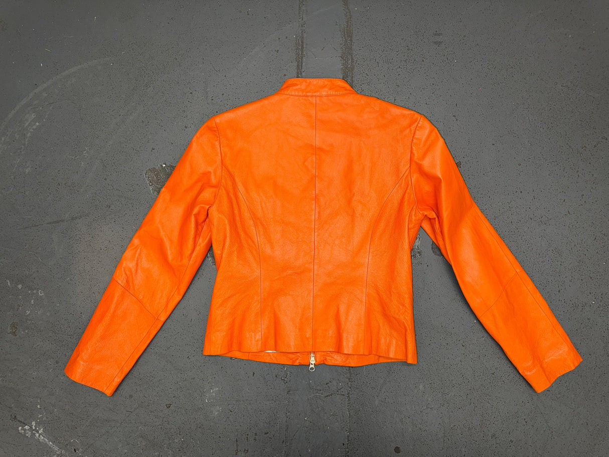 WILSON'S LEATHER Orange Ruched Leather Jacket