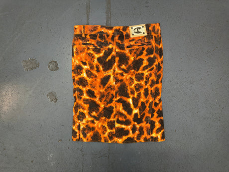 JUST CAVALLI Orange/Black Animal Print Denim Midi Skirt