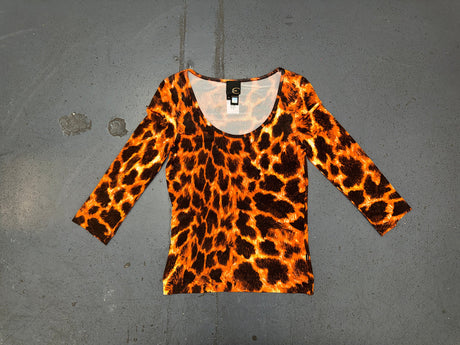 JUST CAVALLI Orange & Black Animal Print 3/4 Sleeve Top
