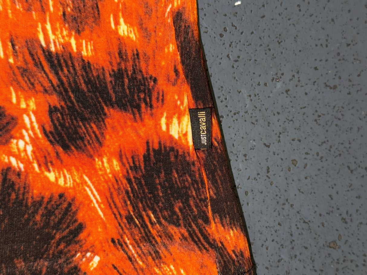 JUST CAVALLI Orange & Black Animal Print 3/4 Sleeve Top