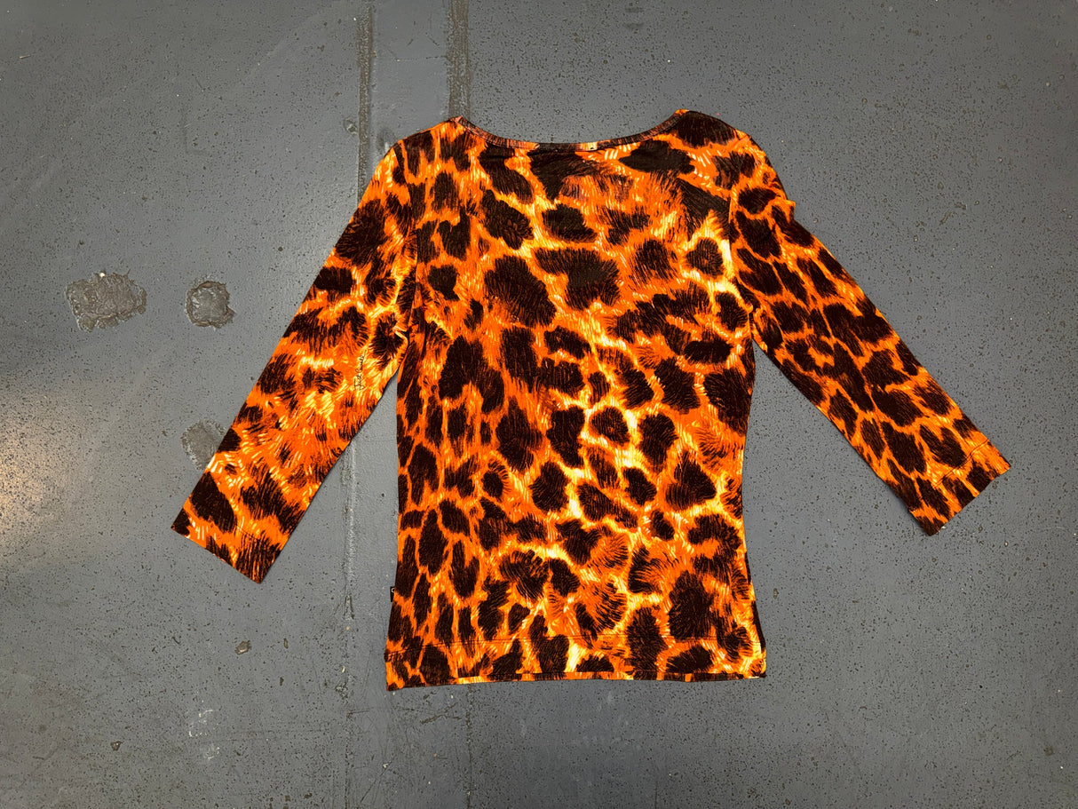 JUST CAVALLI Orange & Black Animal Print 3/4 Sleeve Top