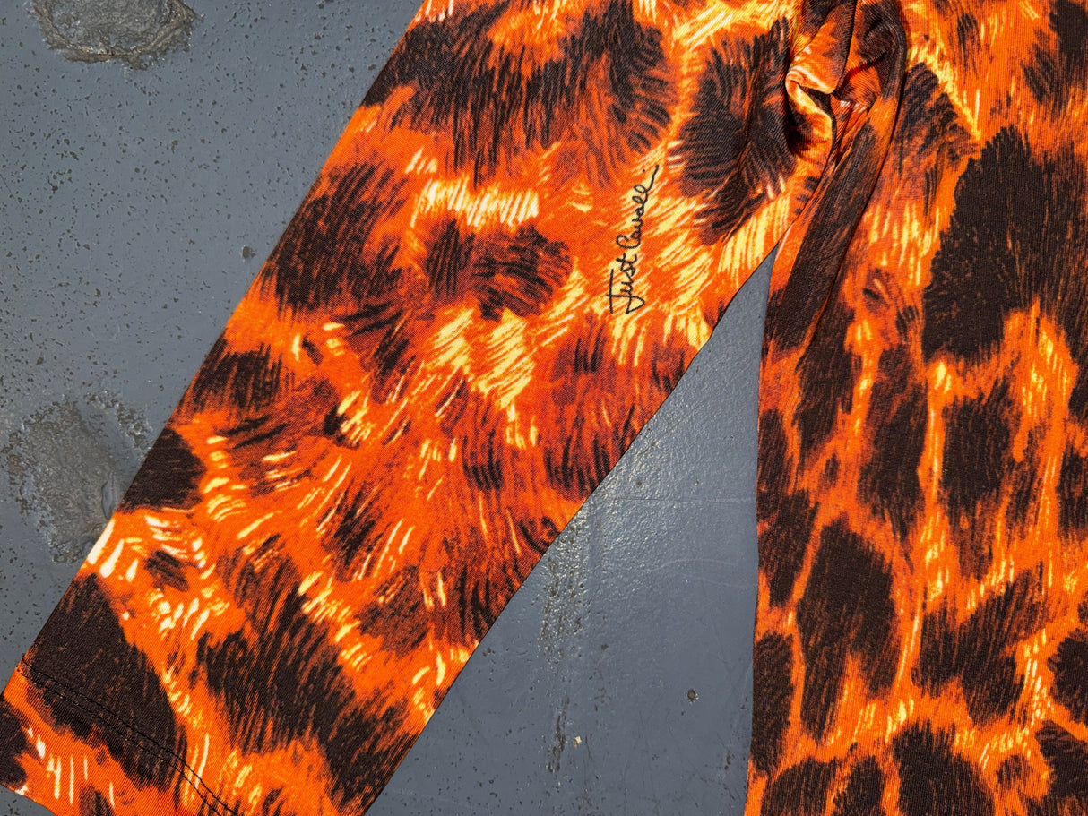 JUST CAVALLI Orange & Black Animal Print 3/4 Sleeve Top