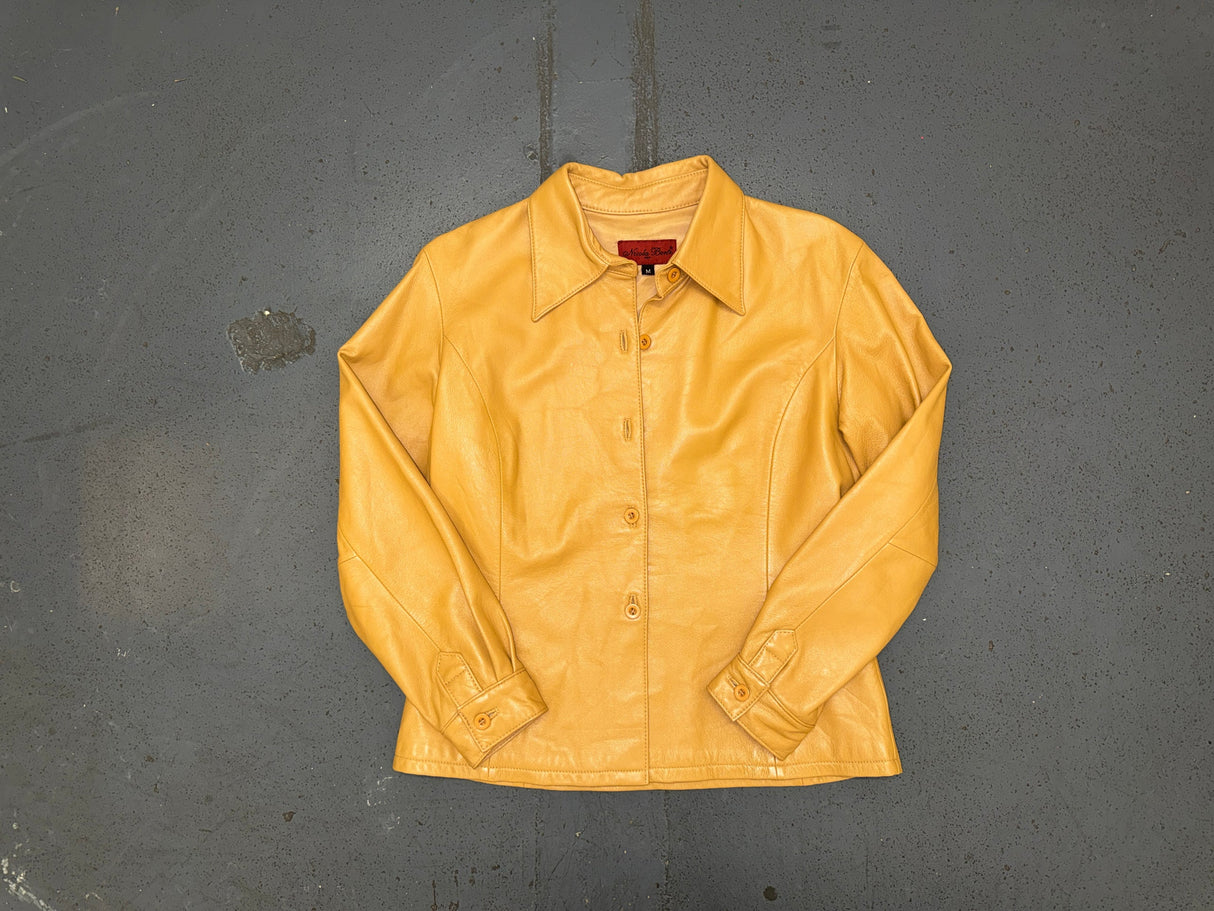 NICOLA BERTI Caramel Brown Leather Shirt Jacket