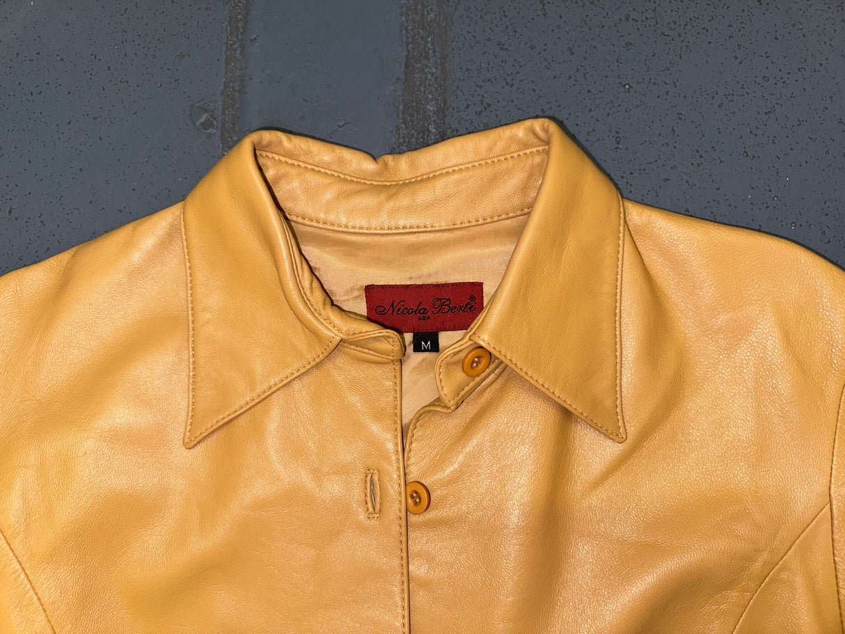 NICOLA BERTI Caramel Brown Leather Shirt Jacket