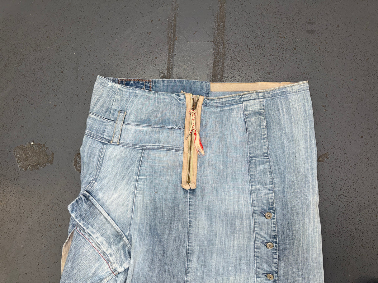 MARITHE FRANCOIS GIRBAUD Light Blue Denim Cargo Midi Skirt