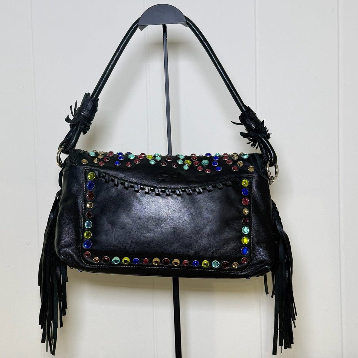 Sonia Rykiel Multicolor Gemstone Fringe Leather Shoulder Bag