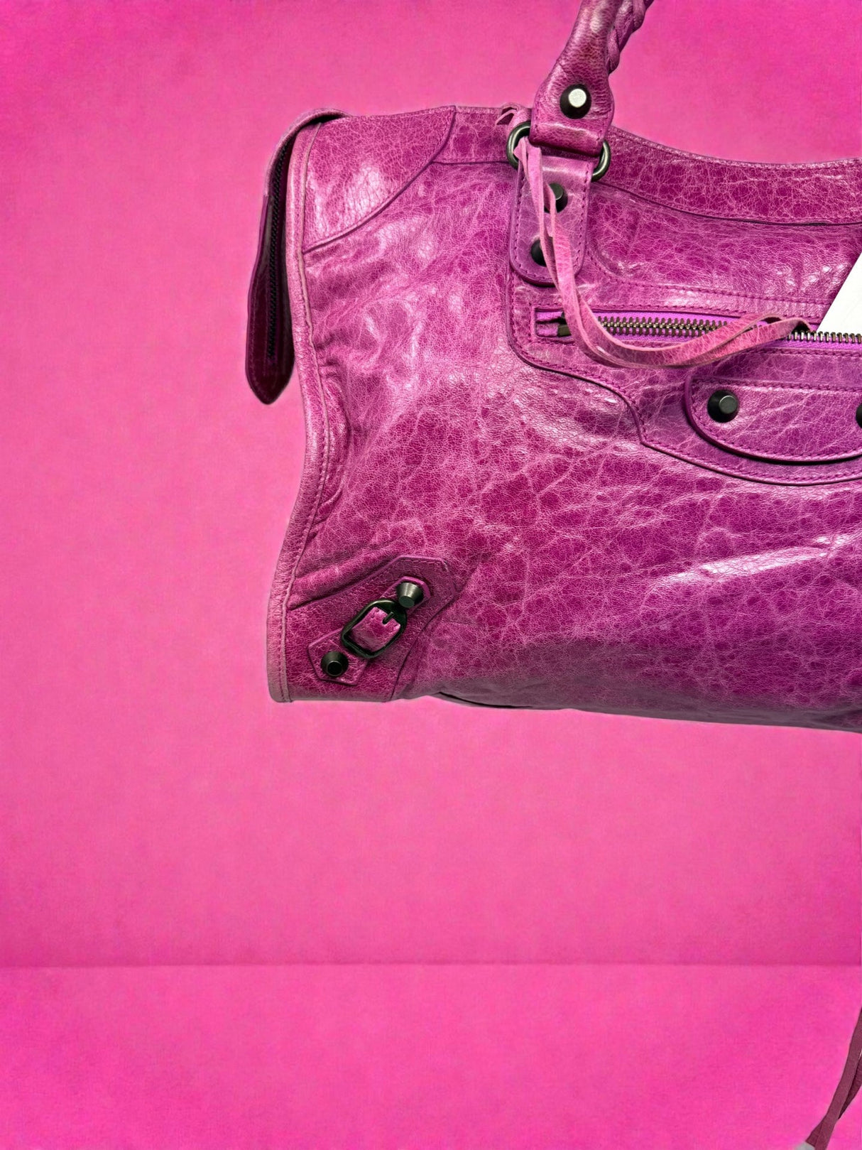 Balenciaga City Hot Pink Distressed Leather Two Way Bag
