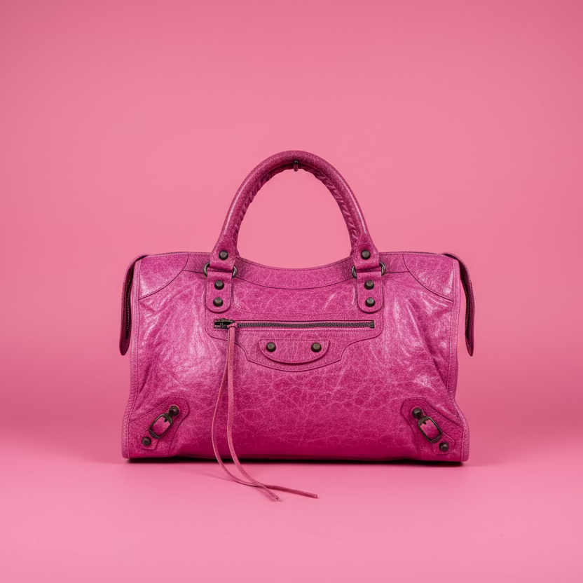 Balenciaga City Hot Pink Distressed Leather Two Way Bag