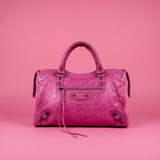 Balenciaga City Hot Pink Distressed Leather Two Way Bag