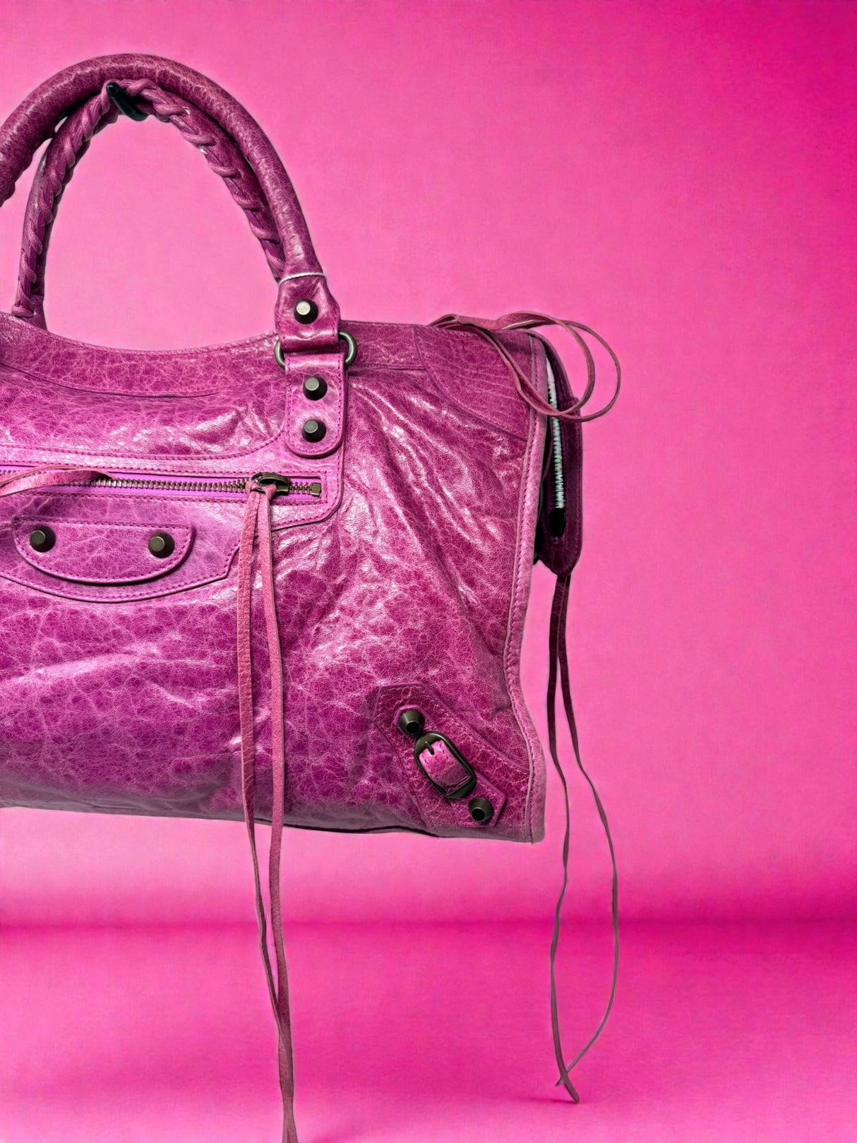Balenciaga City Hot Pink Distressed Leather Two Way Bag