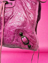 Balenciaga City Hot Pink Distressed Leather Two Way Bag