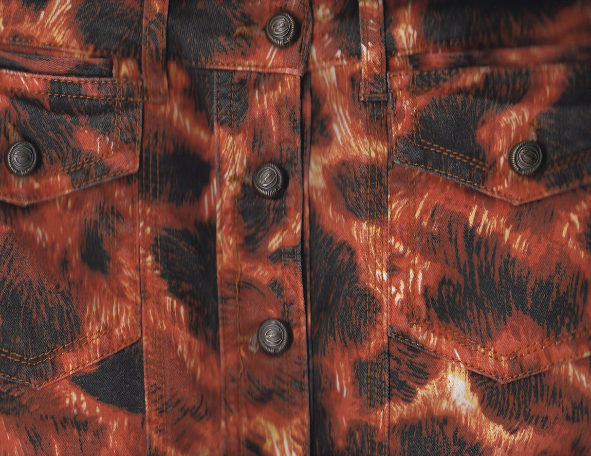 JUST CAVALLI Orange/Black Animal Print Denim Midi Skirt