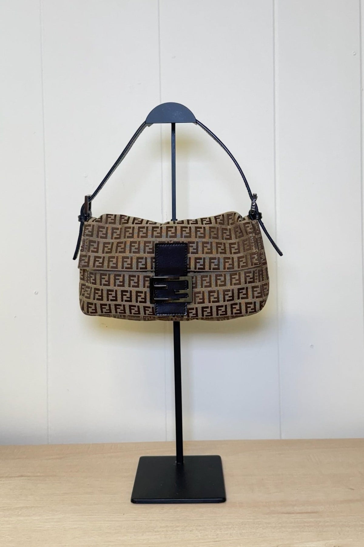 Fendi Zucchino Canvas Shoulder Bag Brown