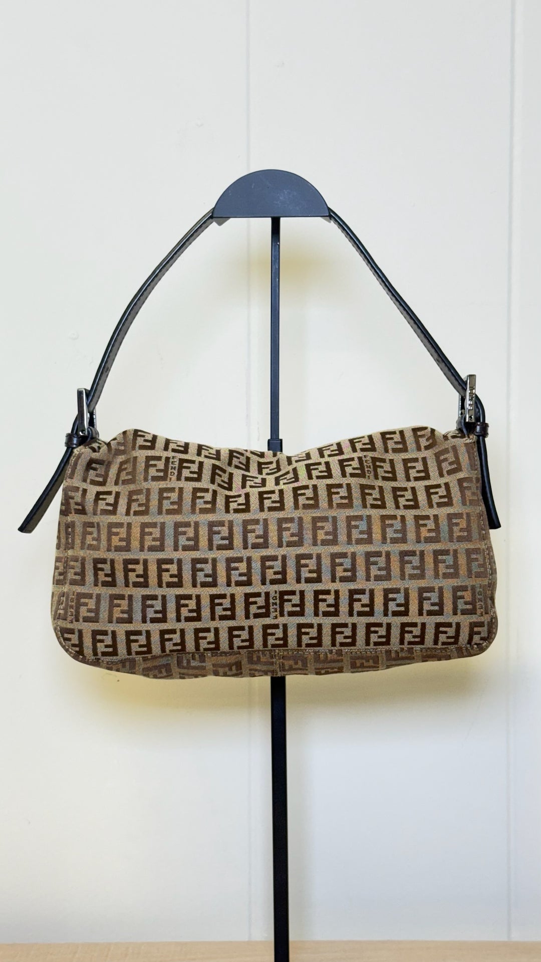 Fendi Zucchino Canvas Shoulder Bag Brown