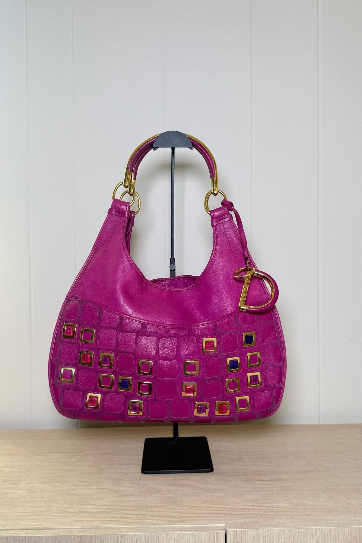 Christian Dior Jeweled Pink Leather Hobo Bag