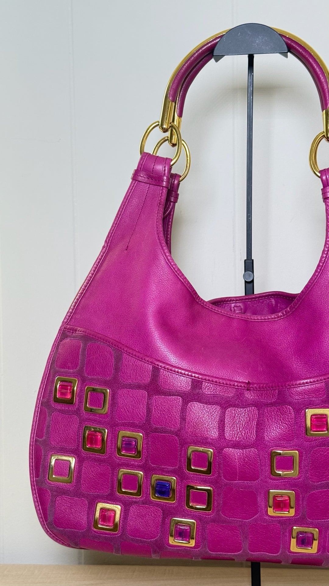 Christian Dior Jeweled Pink Leather Hobo Bag