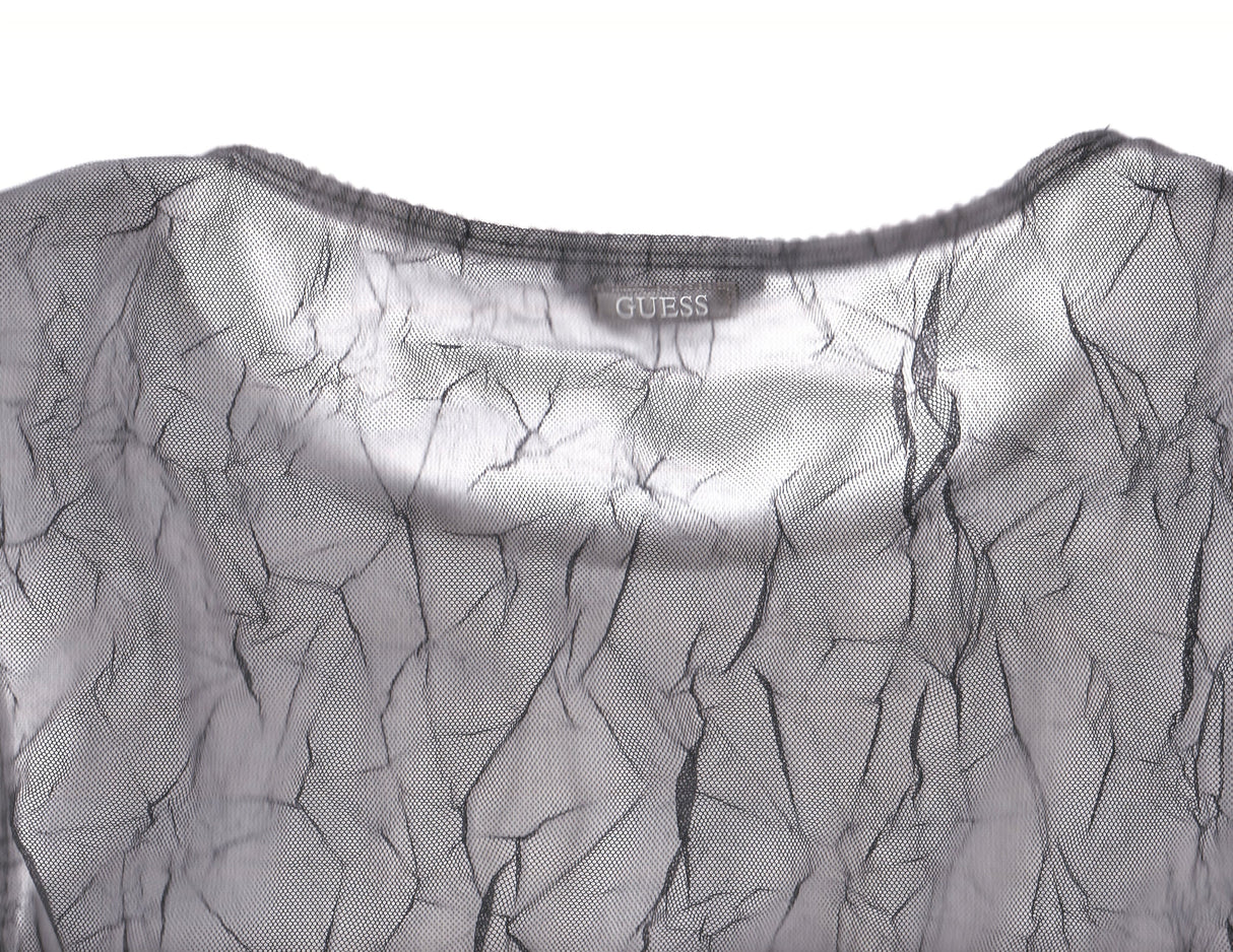 GUESS Black Mesh Crinkle Top