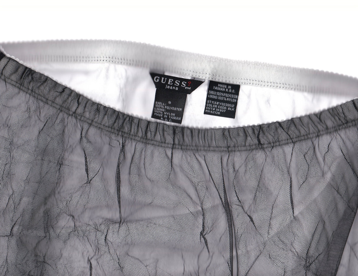 GUESS Black Mesh Crinkle Midi Skirt
