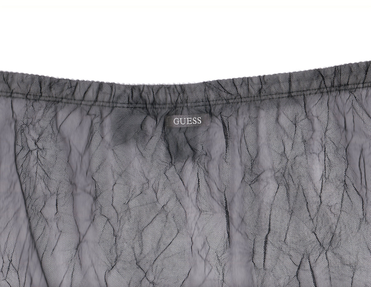 GUESS Black Mesh Crinkle Midi Skirt