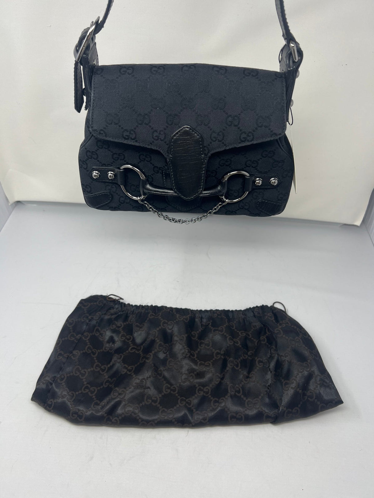 Gucci Black GG Canvas Horsebit Chain