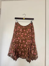 Brown Floral silk skirt