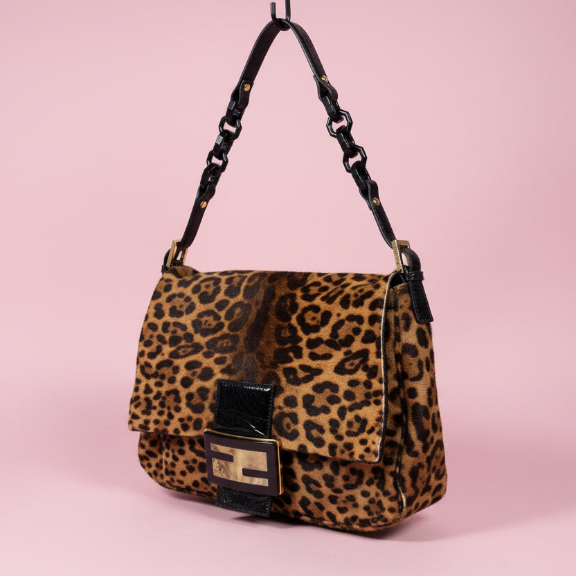 Fendi Mamma Baguette Leopard Print Pony Hair
