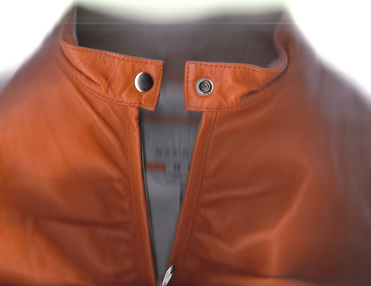 WILSON'S LEATHER Orange Ruched Leather Jacket