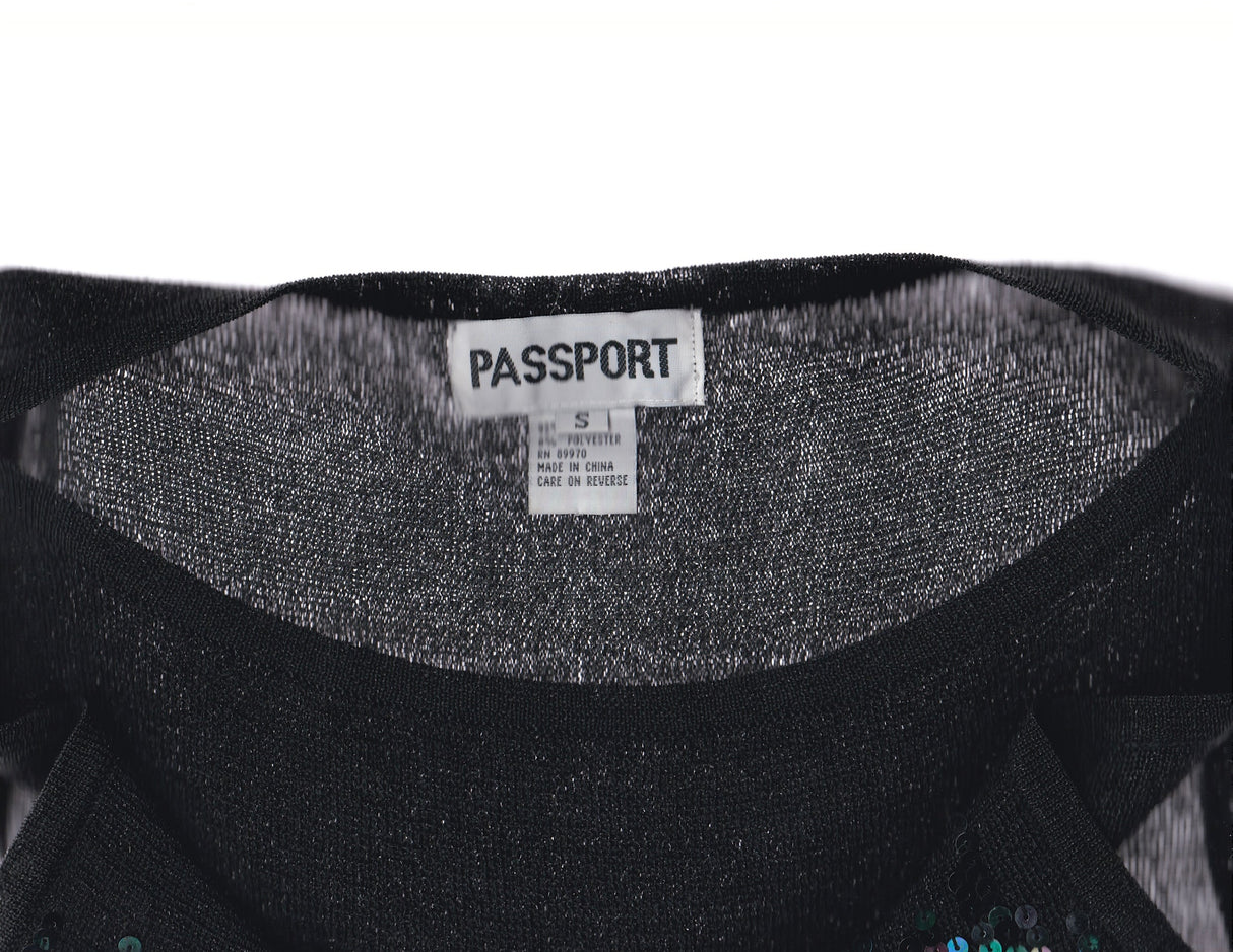 PASSPORT Black Metallic Knit and Sequin Sleeveless Top