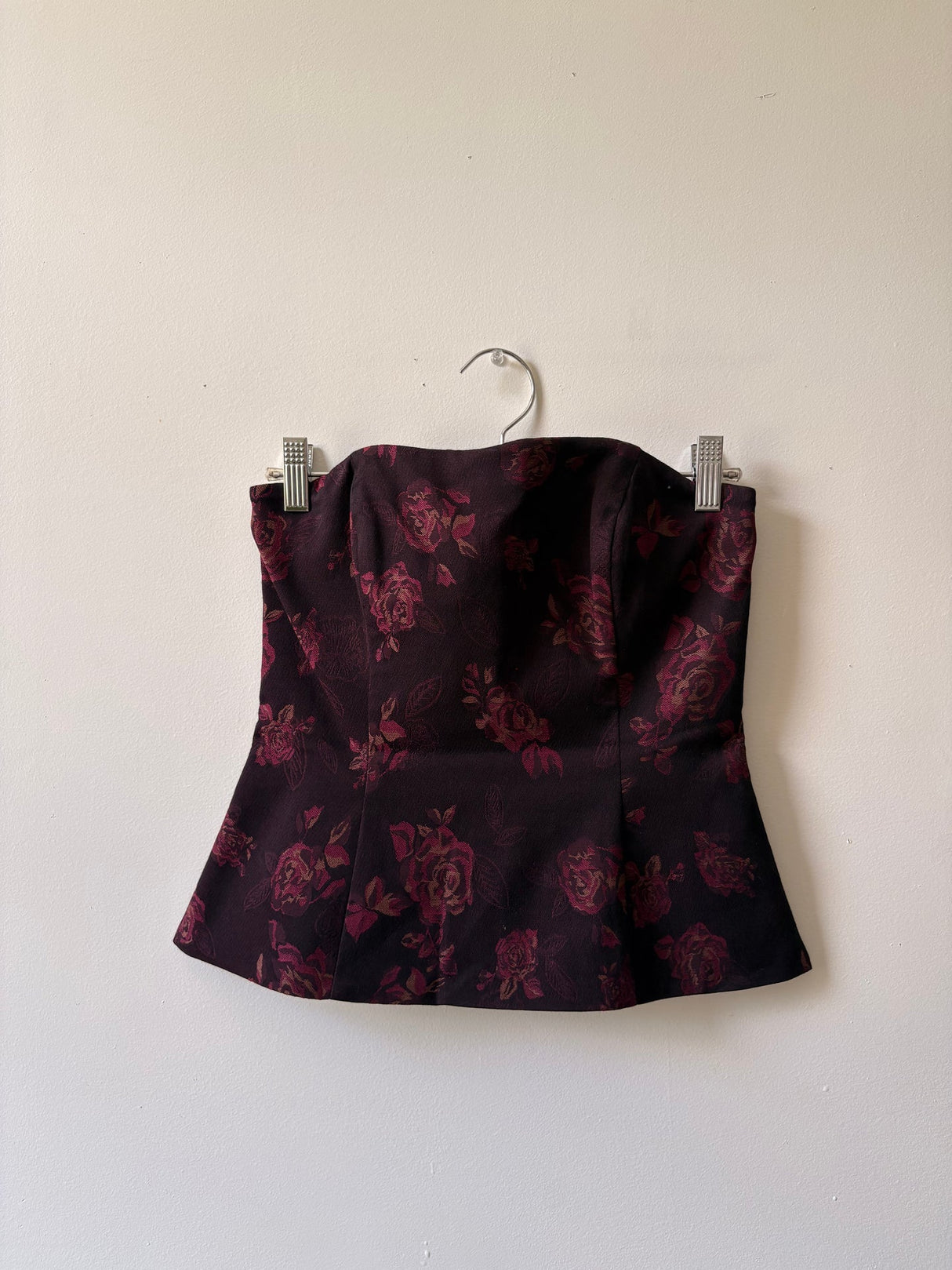 Dark red floral corset
