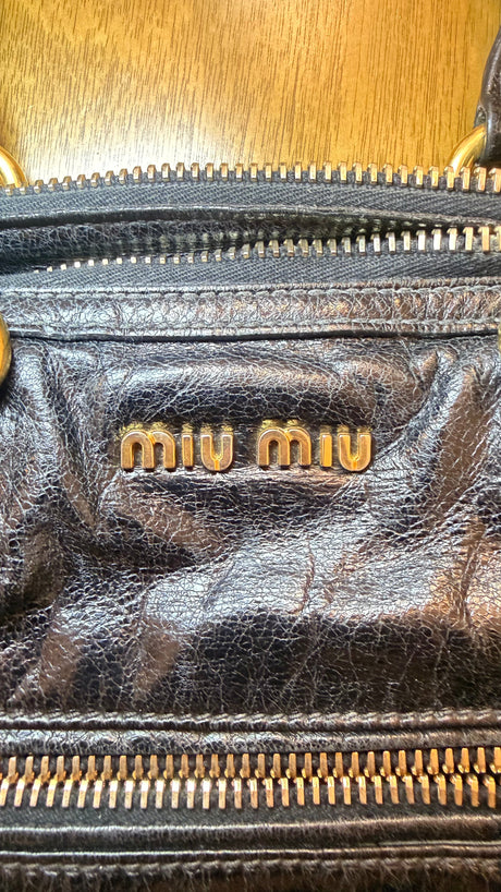 Miu Miu Black Leather Shine Vitello Bag