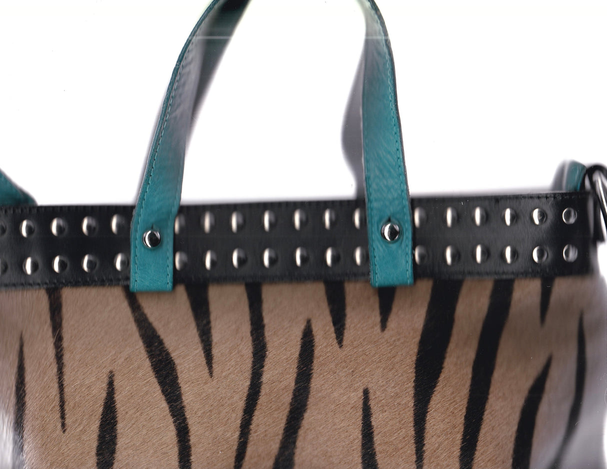 CLAUDIA FIRENZE Tiger Print Pony Hair and Leather Bag