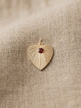 14K Engine Turned Heart Medallion with Garnet