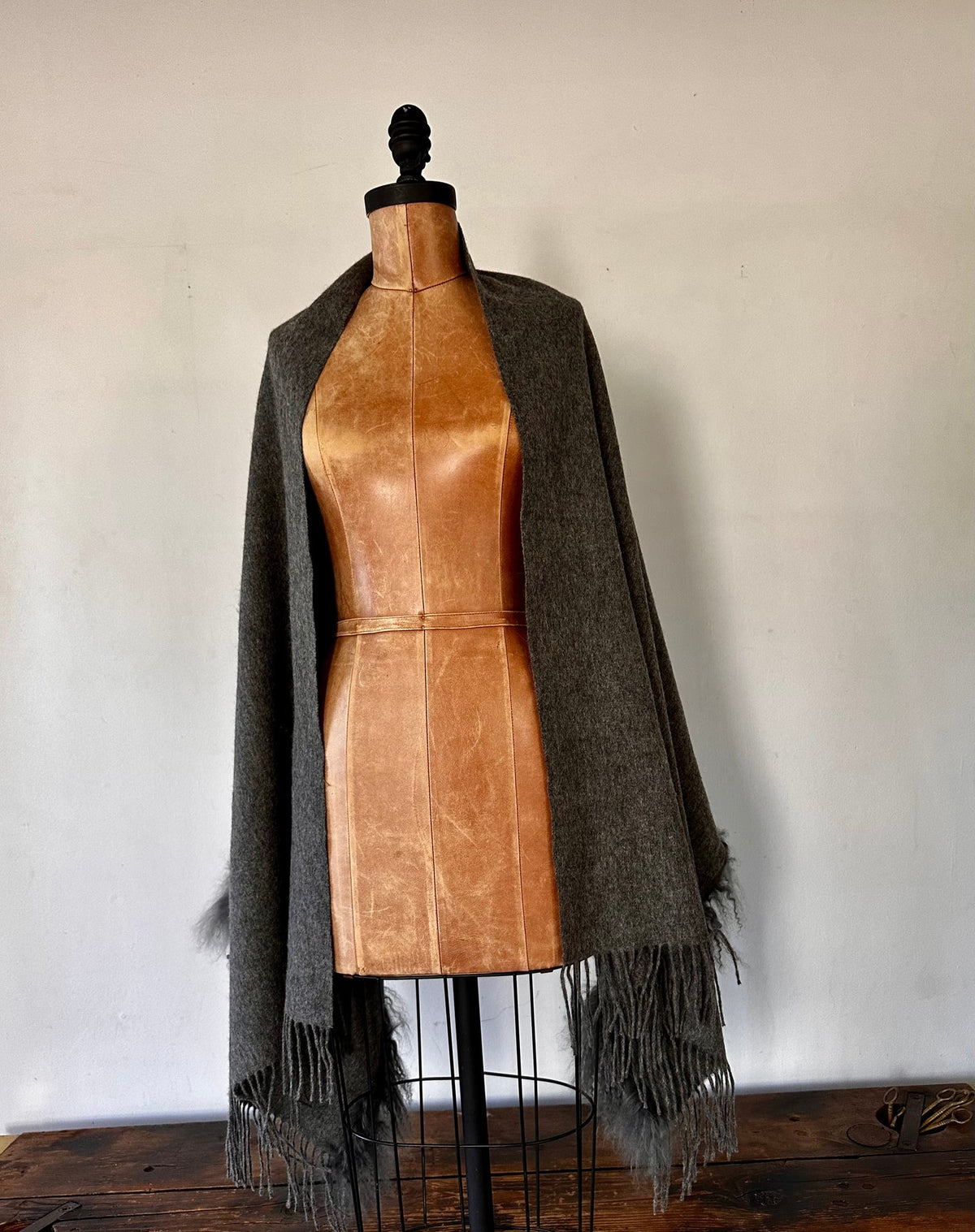 1980 Ash Grey Cashmere Wool Scarf
