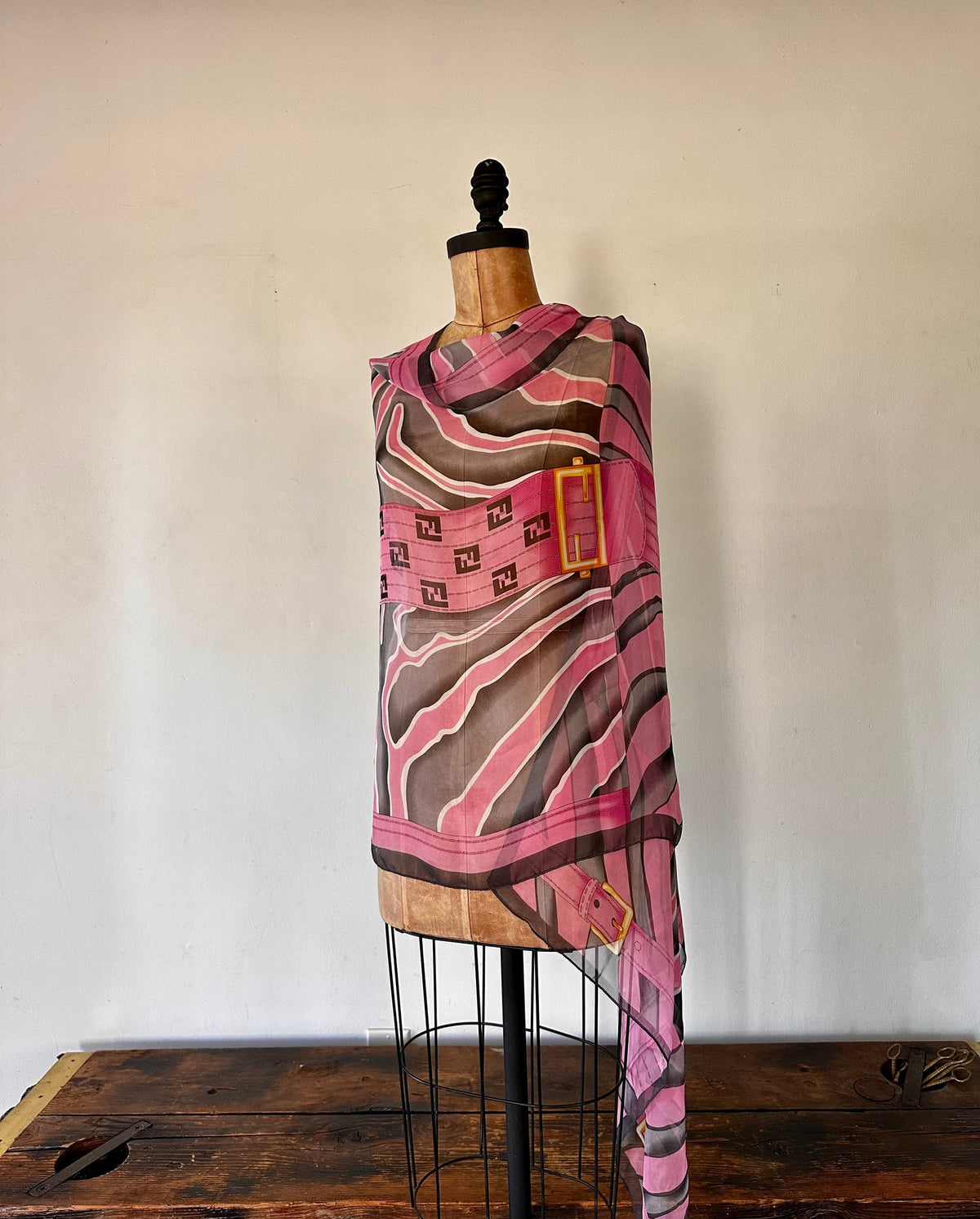 Fendi Pink Silk printed scarf